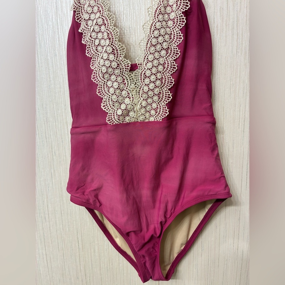 Sea Angel Swimsuit‎ Lace Trim Floral V-Neck Medium - Picture 2 of 7